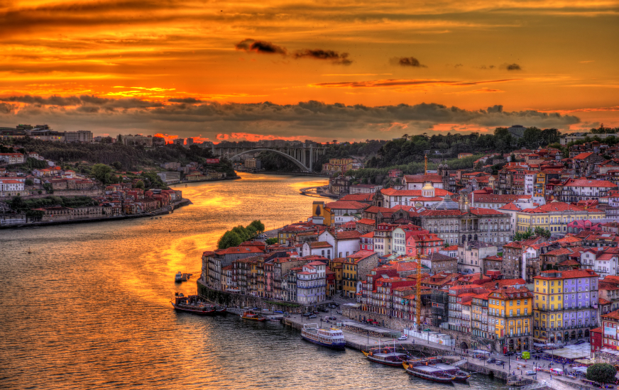 Dramatic sunset over Porto - Portugal