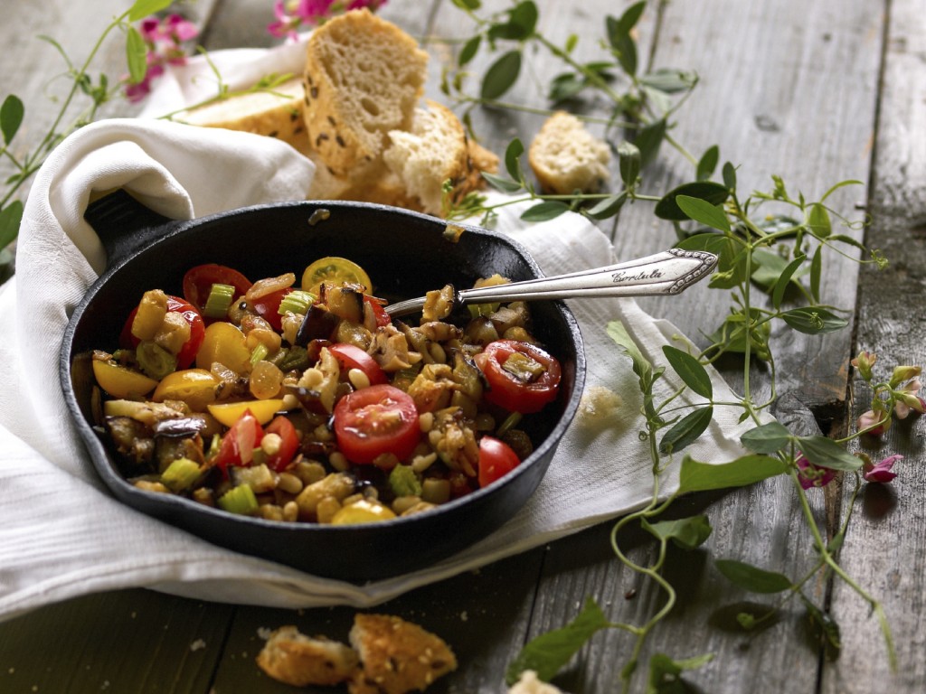 An Italian summer dish  associated with Sicily, Caponata, with selective focus