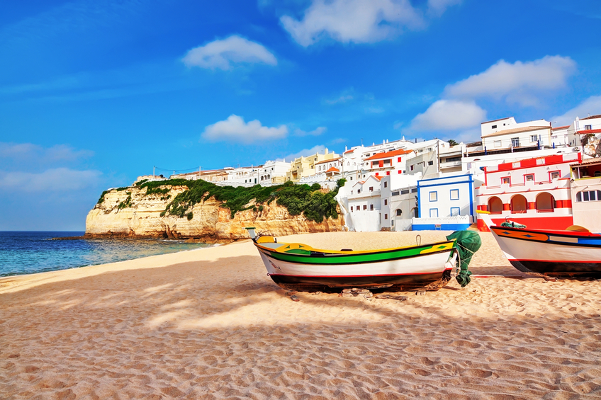 Portuguese beach villa in Carvoeiro classic fishing boats. Summe