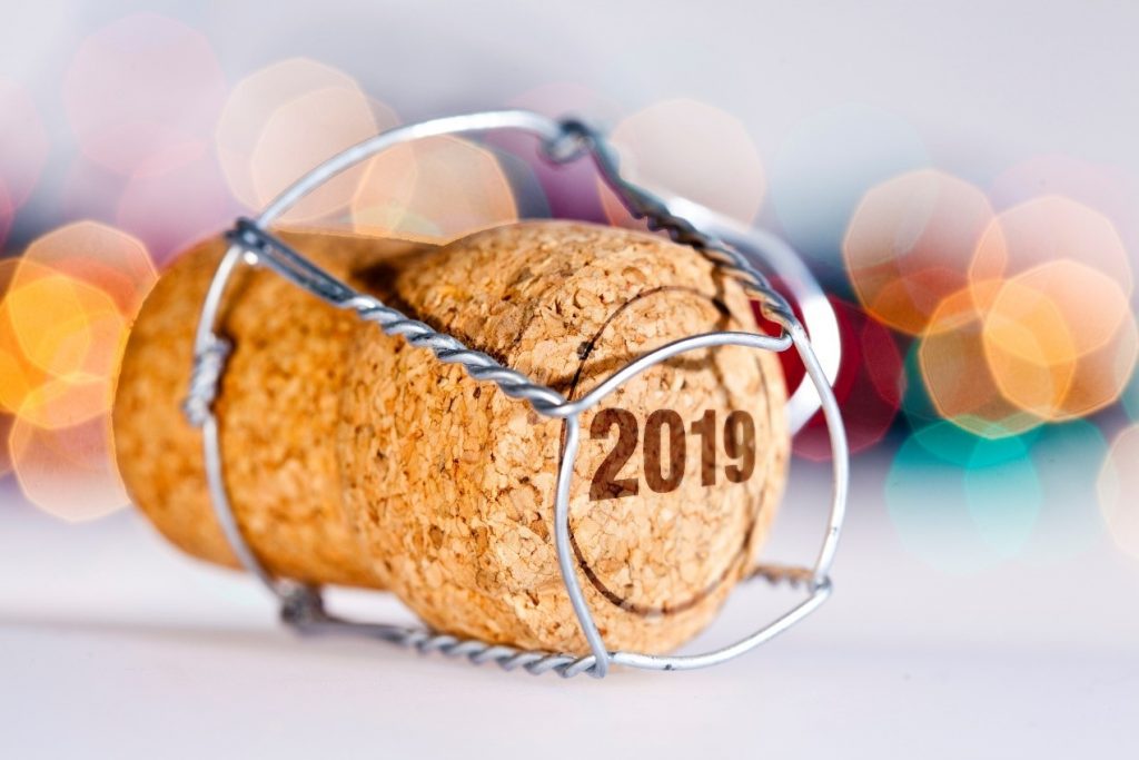 new year's eve cork with 2019 written on top