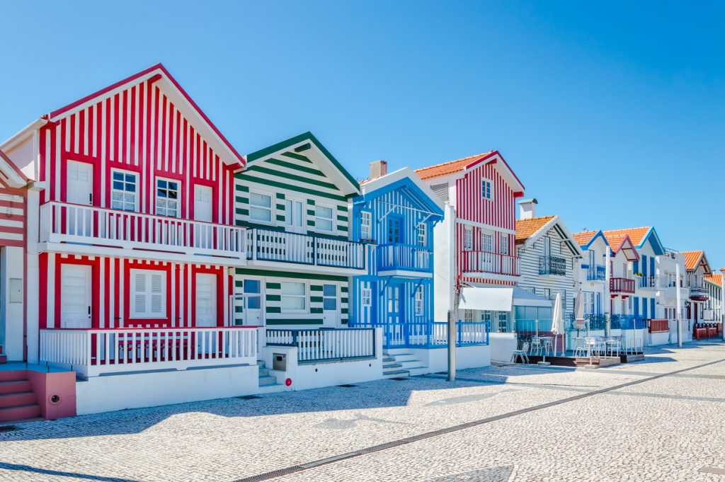 Costa Nova, Portugal: colorful striped houses in a beach village