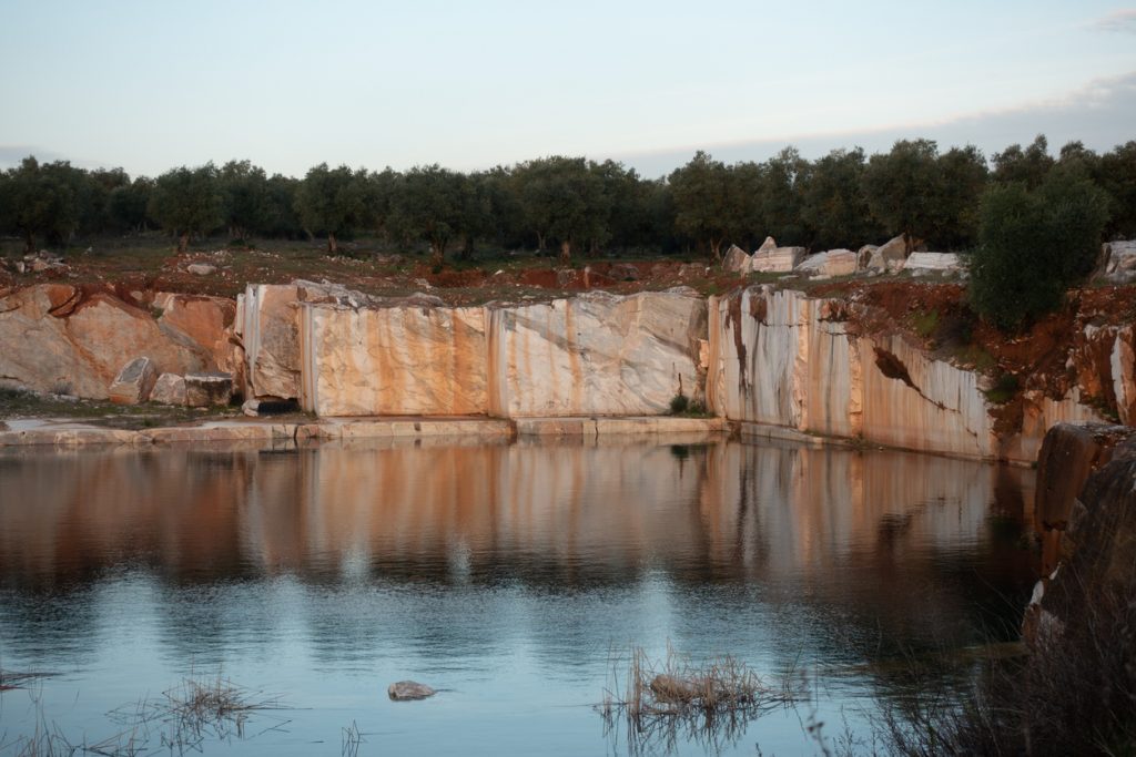 Marble mines red rocks in Estremoz Borba and Vila Vicosa, Alentejo, Portugal