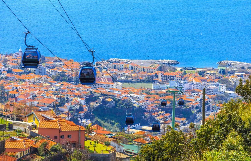 Cable cars above Funchal capital in Madeira