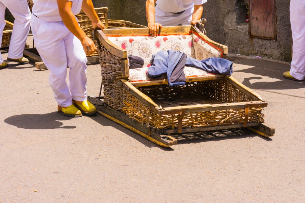 Wicker toboggan ride from Monte to Funchal, Madeira island, Portugal